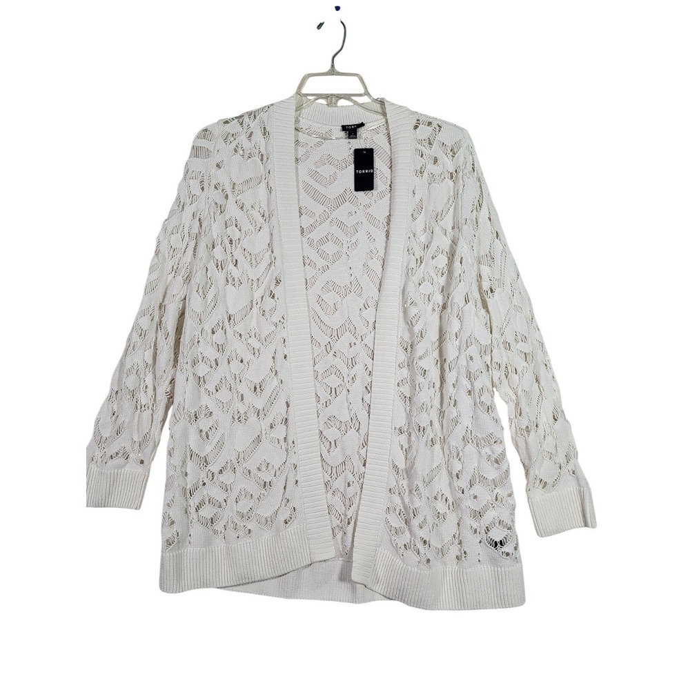 Torrid Size 1 NWT White Open Knit Cardigan Sweater Boho Cottagecore Beach Preppy